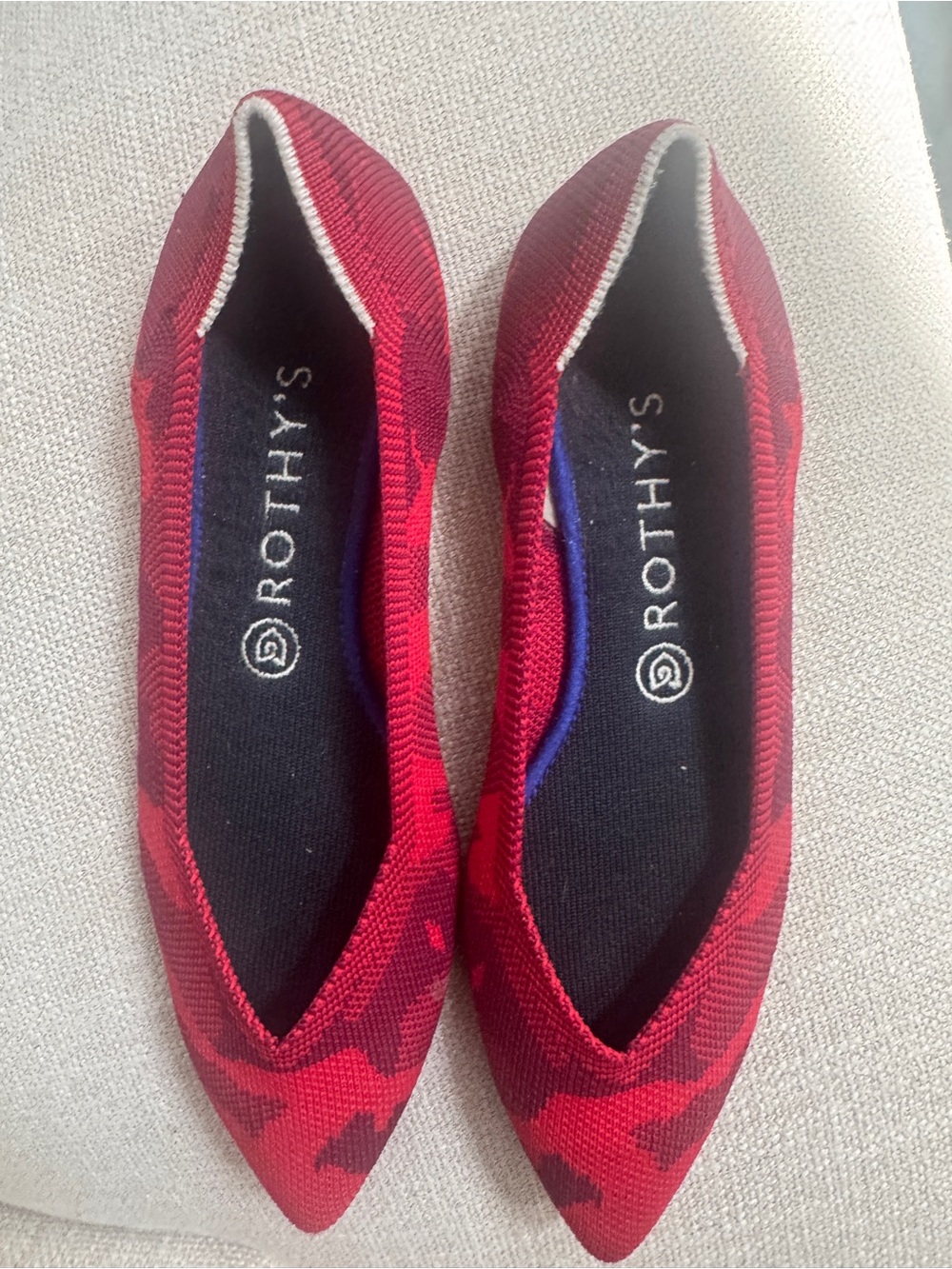 Rothy's Red Pointed Knit Camouflage Flats